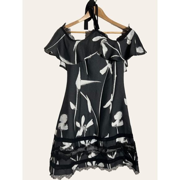 Sachin Babi NOIR Black White Lace Off The Shoulder Cocktail Dress Size 6 - Picture 8 of 16